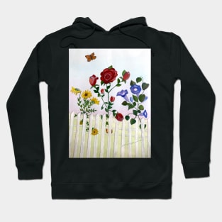 Flowers Growing Through Fence While Butterfly Hovers Hoodie